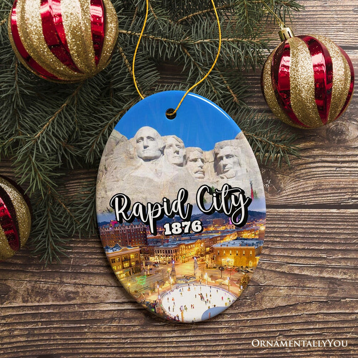 Adventurous Rapid City Christmas Ornament, South Dakota Mt. Rushmore Heritage Gift and Souvenir Ceramic Ornament OrnamentallyYou