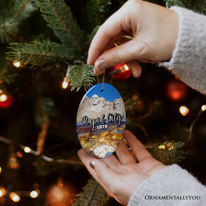 Adventurous Rapid City Christmas Ornament, South Dakota Mt. Rushmore Heritage Gift and Souvenir Ceramic Ornament OrnamentallyYou