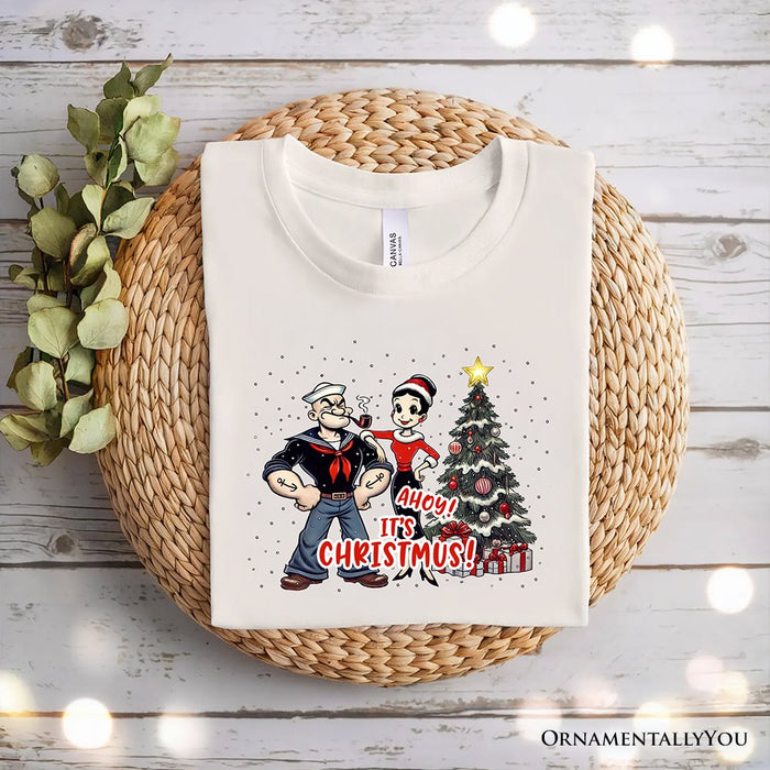 Ahoy! It's Christmus! Popeye and Olive T-Shirt, Vintage Sailor Tee for Christmas Time T-Shirts OrnamentallyYou Natural XS
