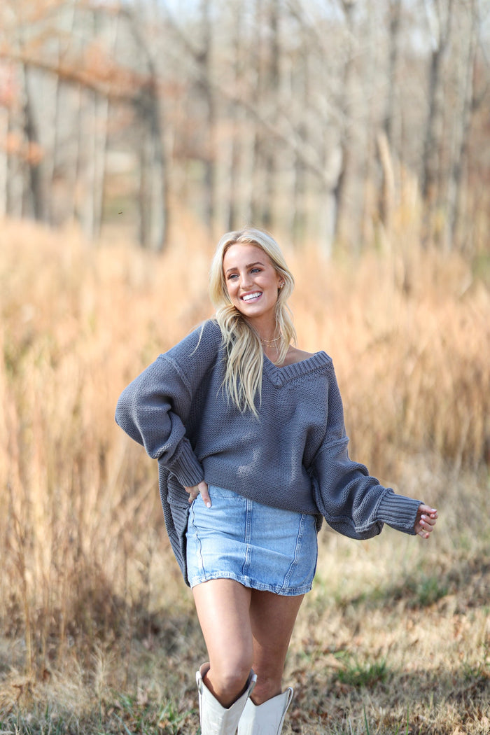 Alli V Neck Sweater - Titan FREE PEOPLE