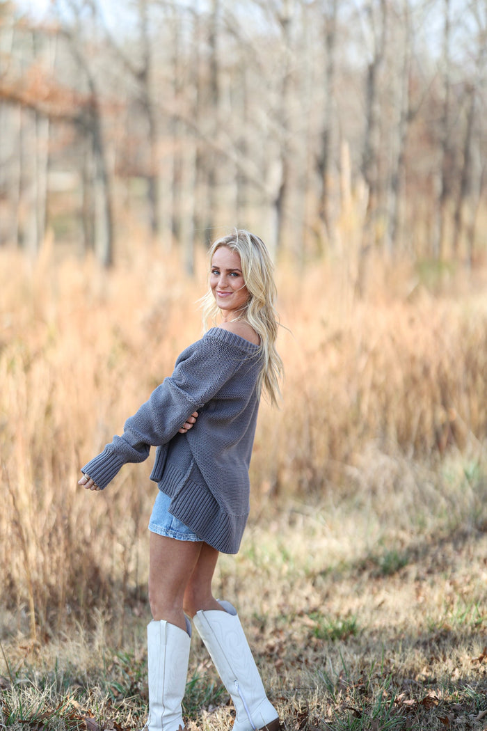 Alli V Neck Sweater - Titan FREE PEOPLE