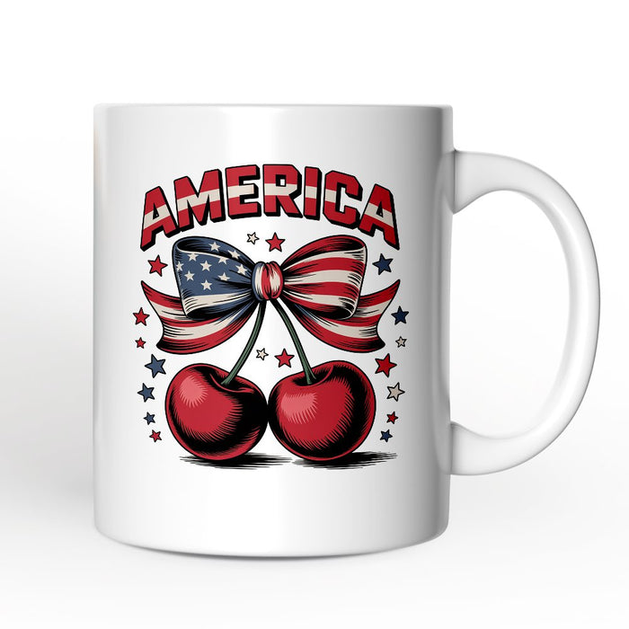 America Coquette Cherries Personalized Mug, Patriotic 4th of July Gift with Custom Name Personalized Ceramic Mug OrnamentallyYou Non-Custom