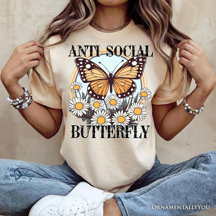 Anti Social Butterfly T-Shirt, Retro White and Natural Tee for Quirky and Independent Women T-Shirts OrnamentallyYou