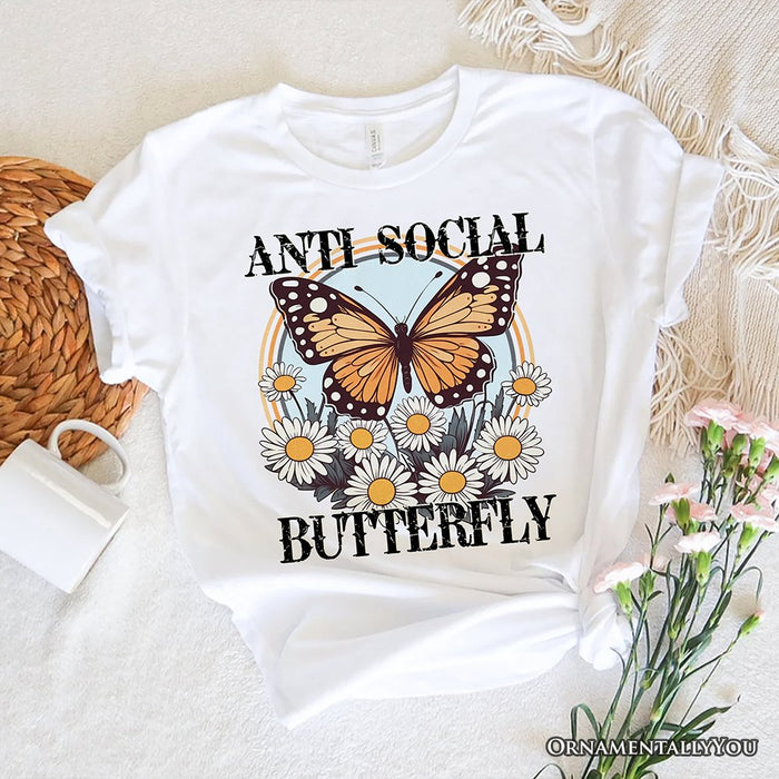 Anti Social Butterfly T-Shirt, Retro White and Natural Tee for Quirky and Independent Women T-Shirts OrnamentallyYou White XS