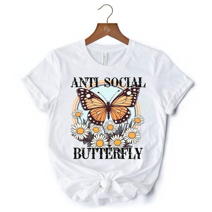 Anti Social Butterfly T-Shirt, Retro White and Natural Tee for Quirky and Independent Women T-Shirts OrnamentallyYou