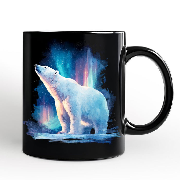 Arctic Aurora Polar Bear Personalized Mug, Northern Lights Wildlife Gift with Custom Name Personalized Ceramic Mug OrnamentallyYou Black Non-Custom