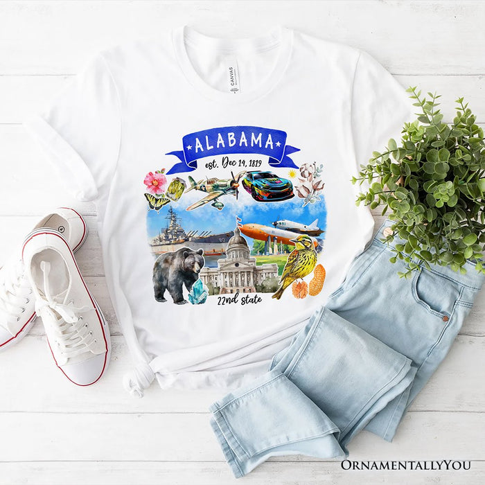 Artistic Alabama State Themes and Landmarks T-Shirt, Tee for History and Travel Lovers T-Shirts OrnamentallyYou White XS