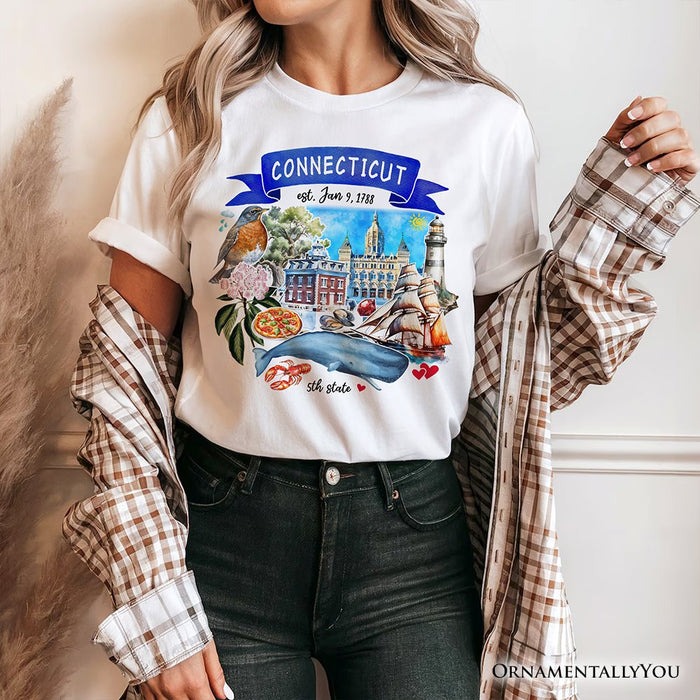 Artistic Connecticut State Themes and Landmarks T-Shirt, Tee for History and Travel Lovers T-Shirts OrnamentallyYou