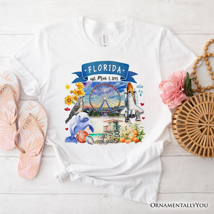 Artistic Florida State Themes and Landmarks T-Shirt, Tee for History and Travel Lovers T-Shirts OrnamentallyYou White XS