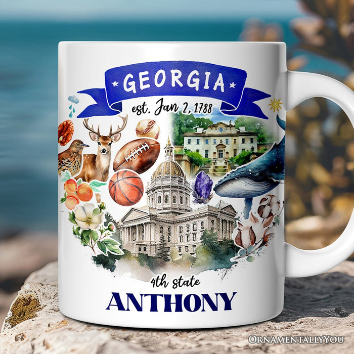 Artistic Georgia State Themes and Landmarks Personalized Mug With Custom Name Personalized Ceramic Mug OrnamentallyYou 12oz Mug Customized
