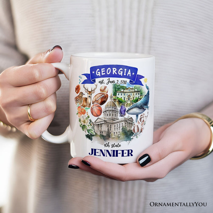 Artistic Georgia State Themes and Landmarks Personalized Mug With Custom Name Personalized Ceramic Mug OrnamentallyYou