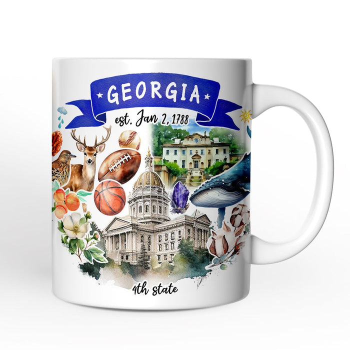 Artistic Georgia State Themes and Landmarks Personalized Mug With Custom Name Personalized Ceramic Mug OrnamentallyYou 12oz Mug Non-Custom
