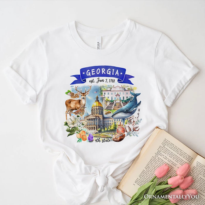 Artistic Georgia State Themes and Landmarks T-Shirt, Tee for History and Travel Lovers T-Shirts OrnamentallyYou White XS
