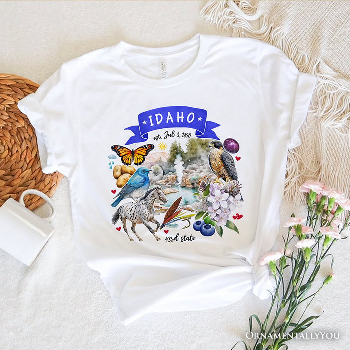 Artistic Idaho State Themes and Landmarks T-Shirt, Tee for History and Travel Lovers T-Shirts OrnamentallyYou White XS