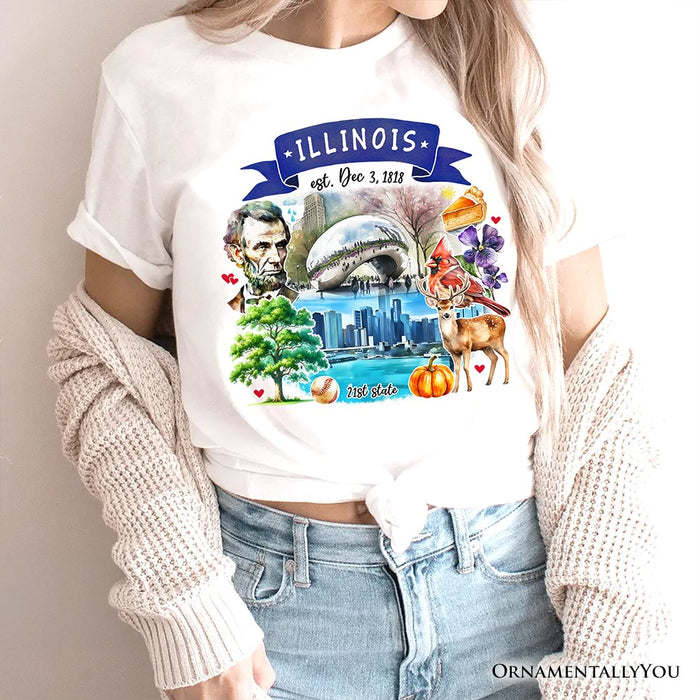 Artistic Illinois State Themes and Landmarks T-Shirt, Tee for History and Travel Lovers T-Shirts OrnamentallyYou