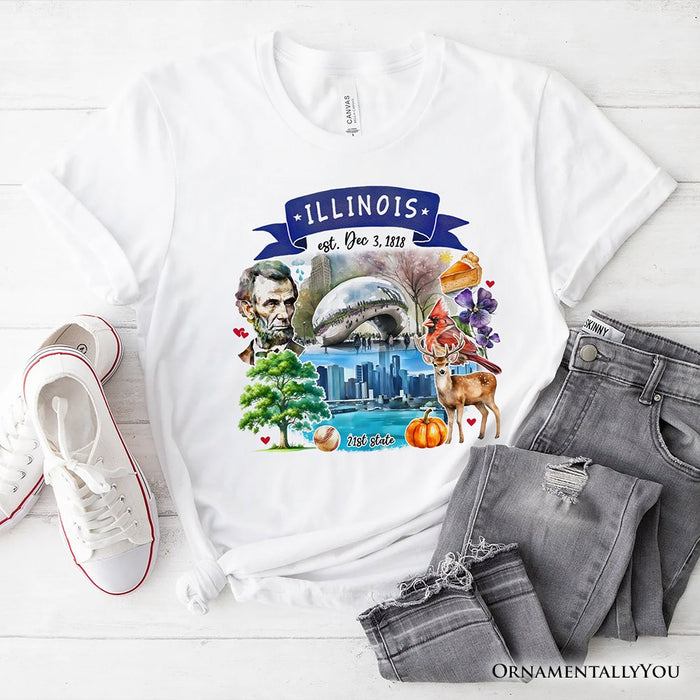 Artistic Illinois State Themes and Landmarks T-Shirt, Tee for History and Travel Lovers T-Shirts OrnamentallyYou White XS