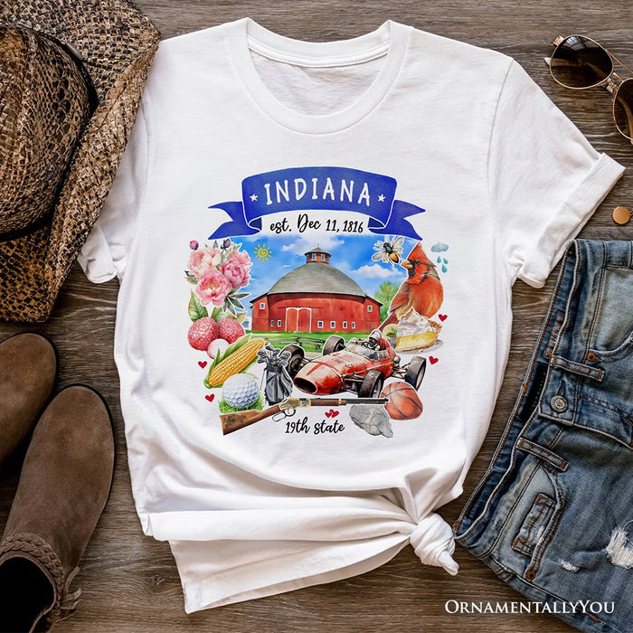 Artistic Indiana State Themes and Landmarks T-Shirt, Tee for History and Travel Lovers T-Shirts OrnamentallyYou White XS