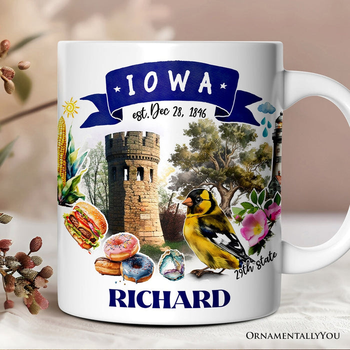 Artistic Iowa State Themes and Landmarks Personalized Mug With Custom Name Personalized Ceramic Mug OrnamentallyYou 12oz Mug Customized