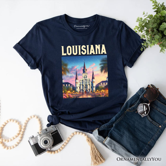 Artistic Louisiana State Cathedral T-Shirt, St. Louis Landmark Tee and Holiday Keepsake Souvenir T-Shirts OrnamentallyYou Navy XS