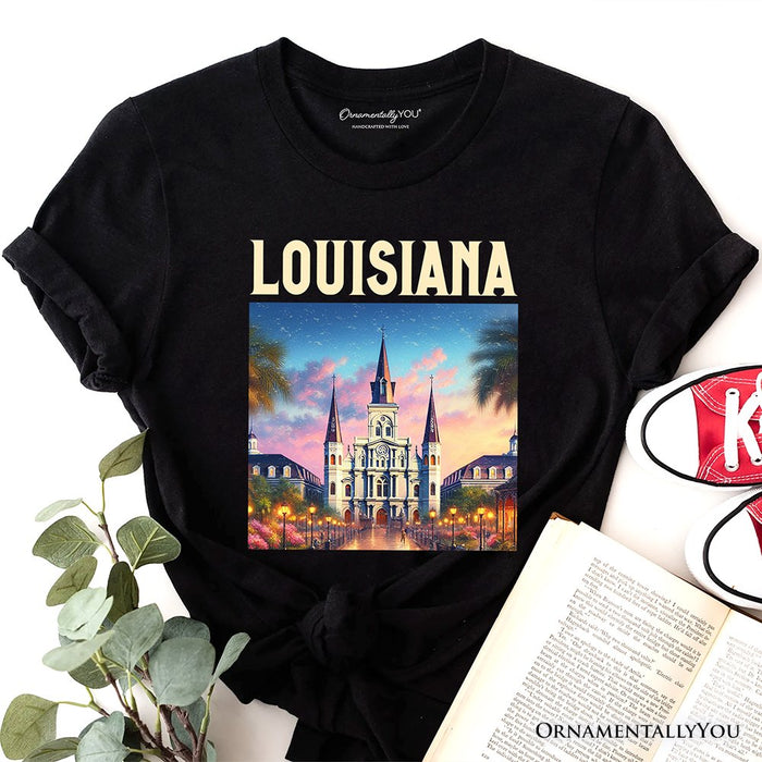 Artistic Louisiana State Cathedral T-Shirt, St. Louis Landmark Tee and Holiday Keepsake Souvenir T-Shirts OrnamentallyYou Black XS