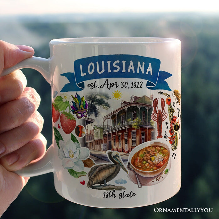 Artistic Louisiana State Themes and Landmarks Personalized Mug With Custom Name Personalized Ceramic Mug OrnamentallyYou 12oz Mug Non-Custom