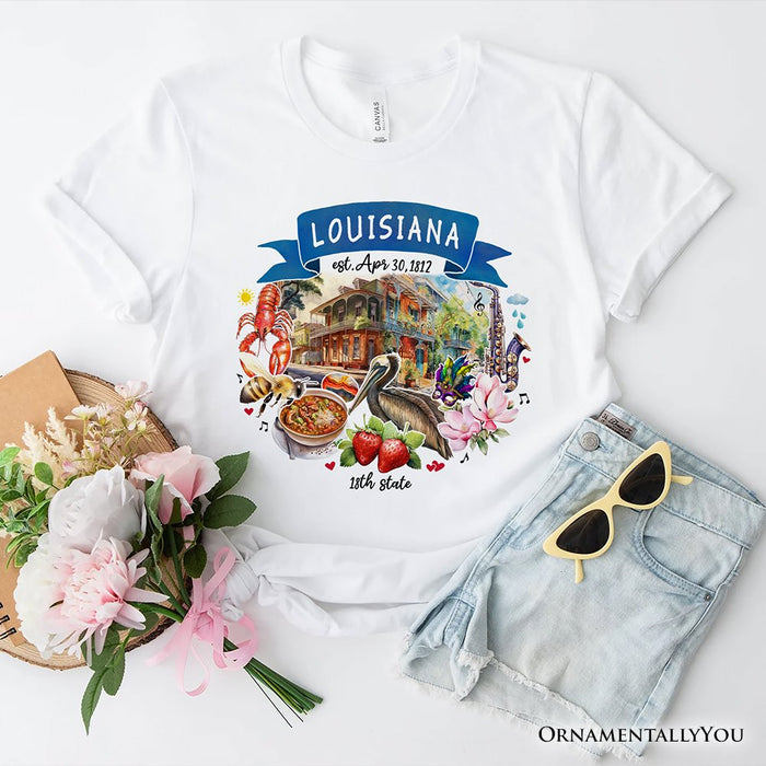 Artistic Louisiana State Themes and Landmarks T-Shirt, Tee for History and Travel Lovers T-Shirts OrnamentallyYou White XS