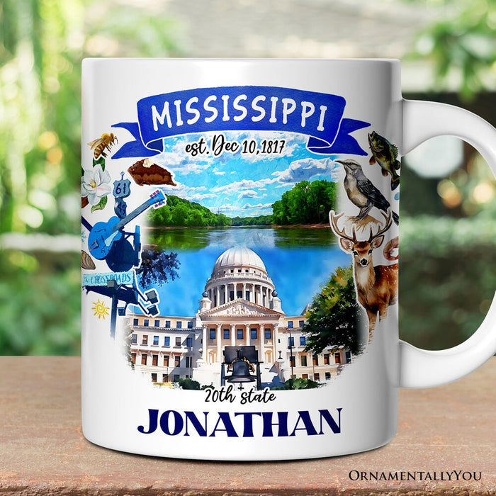 Artistic Mississippi State Themes and Landmarks Personalized Mug With Custom Name Personalized Ceramic Mug OrnamentallyYou 12oz Mug Customized