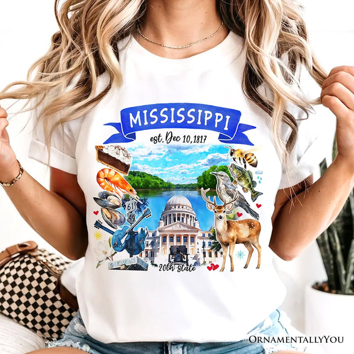 Artistic Mississippi State Themes and Landmarks T-Shirt, Tee for History and Travel Lovers T-Shirts OrnamentallyYou