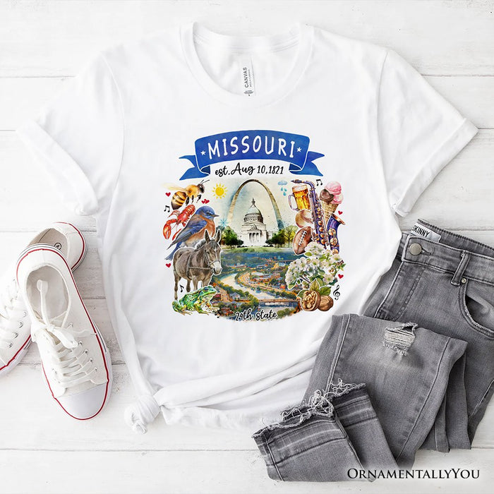 Artistic Missouri State Themes and Landmarks T-Shirt, Tee for History and Travel Lovers T-Shirts OrnamentallyYou White XS