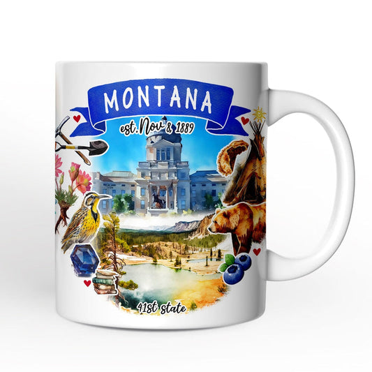 Artistic Montana State Themes and Landmarks Personalized Mug With Custom Name Personalized Ceramic Mug OrnamentallyYou 12oz Mug Non-Custom