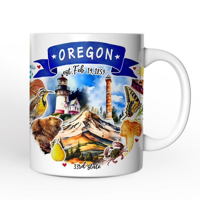 Artistic Oregon State Themes and Landmarks Personalized Mug With Custom Name Personalized Ceramic Mug OrnamentallyYou 12oz Mug Non-Custom