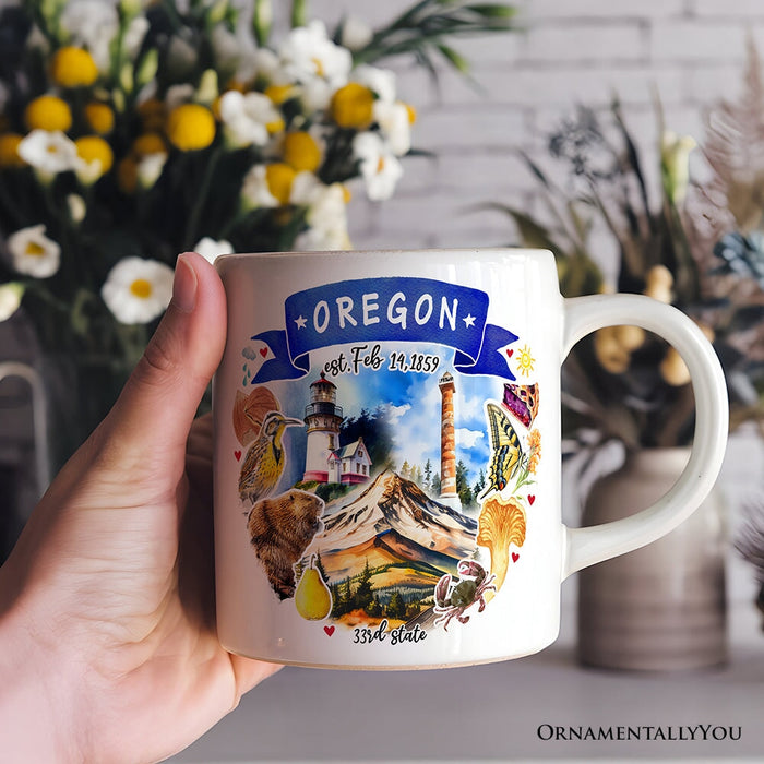 Artistic Oregon State Themes and Landmarks Personalized Mug With Custom Name Personalized Ceramic Mug OrnamentallyYou