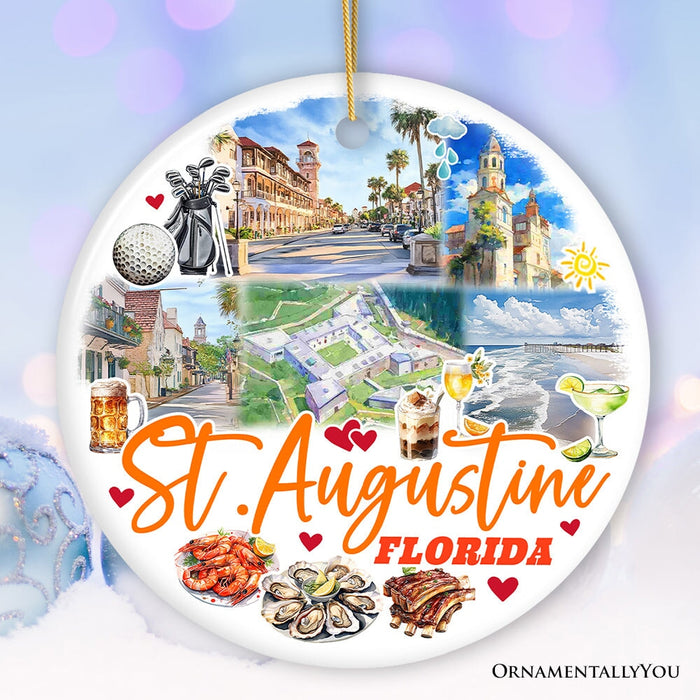 Artistic St. Augustine Ceramic Ornament, Florida Coastal City Historical Christmas Decoration Ceramic Ornament OrnamentallyYou Circle