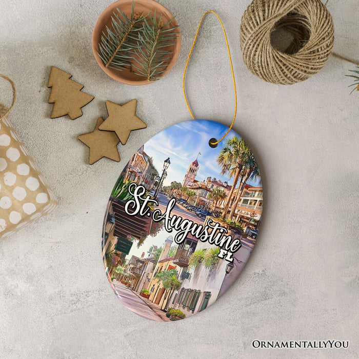 Artistic St. Augustine Ceramic Ornament, Florida Coastal City Historical Christmas Decoration Ceramic Ornament OrnamentallyYou