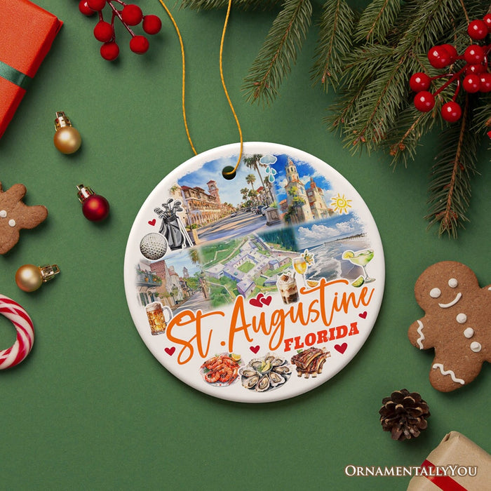 Artistic St. Augustine Ceramic Ornament, Florida Coastal City Historical Christmas Decoration Ceramic Ornament OrnamentallyYou