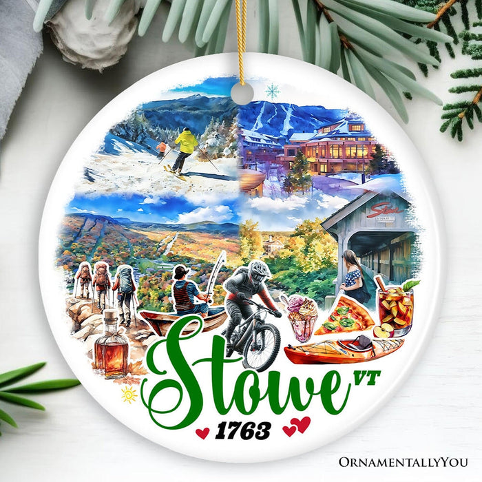 Artistic Stowe Vermont Ornament, Classic New England Mountain Town Christmas Gift and Souvenir Ceramic Ornament OrnamentallyYou Circle