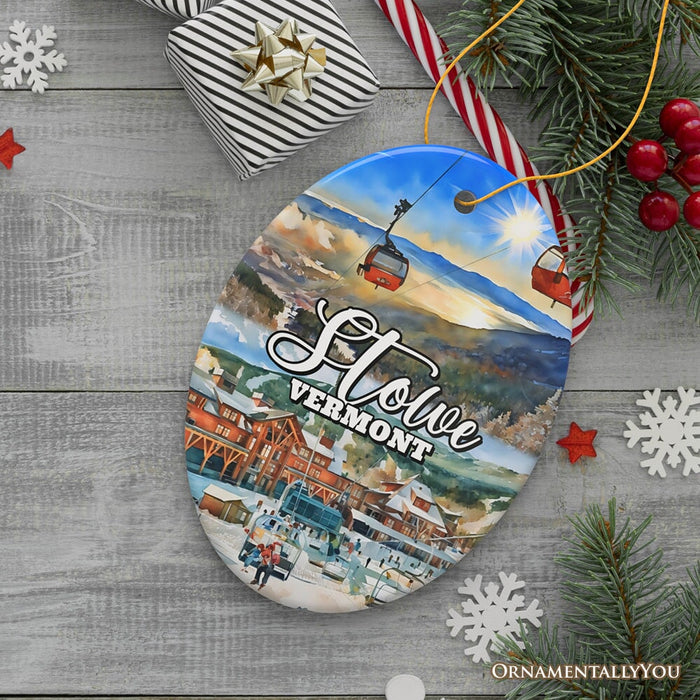Artistic Stowe Vermont Ornament, Classic New England Mountain Town Christmas Gift and Souvenir Ceramic Ornament OrnamentallyYou Oval