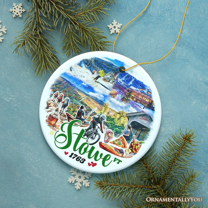 Artistic Stowe Vermont Ornament, Classic New England Mountain Town Christmas Gift and Souvenir Ceramic Ornament OrnamentallyYou