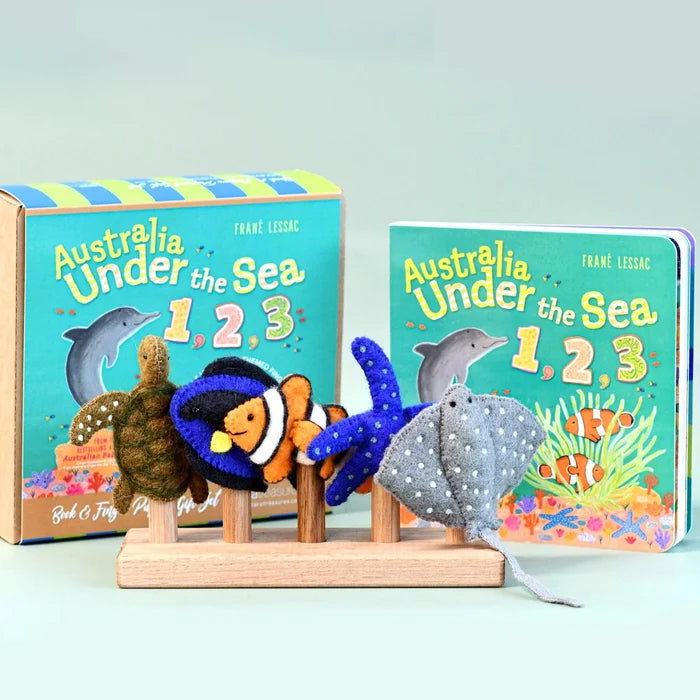 Australia Under the Sea 123 by Frané Lessac - Book and Finger Puppet Set