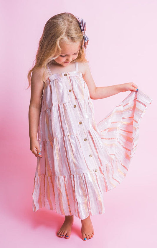 Baby Pink Lurex Solid Tiered Dress Dress Yo Baby India