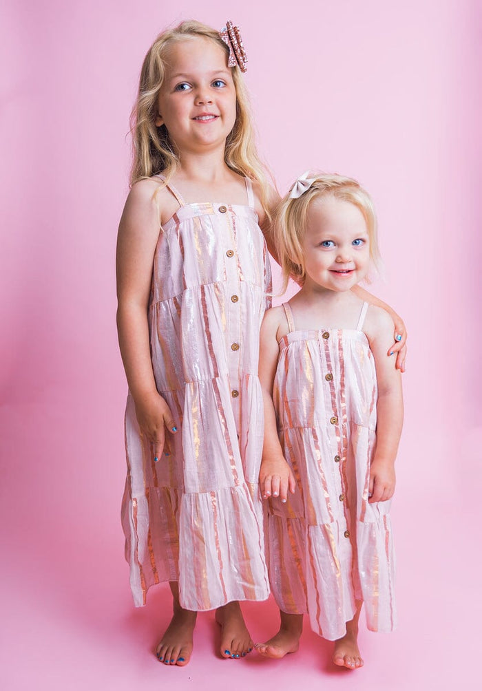 Baby Pink Lurex Solid Tiered Dress Dress Yo Baby India