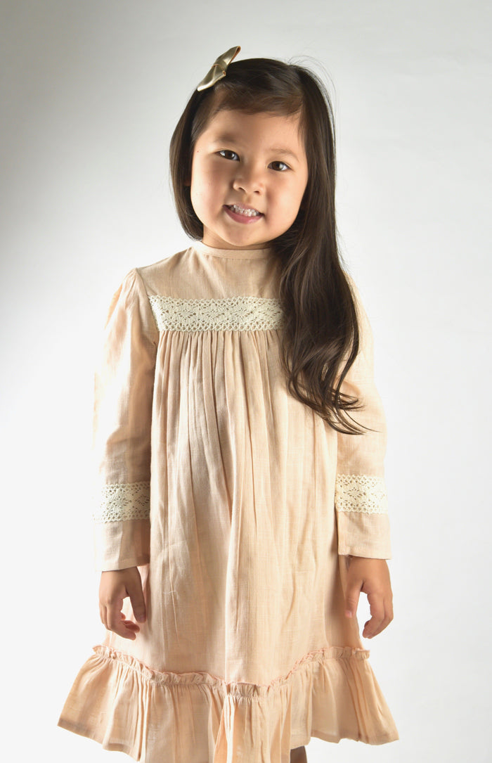 Baby Pink Lace Detail Full Sleeves Dress Dress Yo Baby Wholesale
