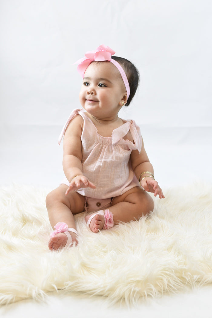 Baby Pink Romper with Shoulder Ties Dress Yo Baby Wholesale
