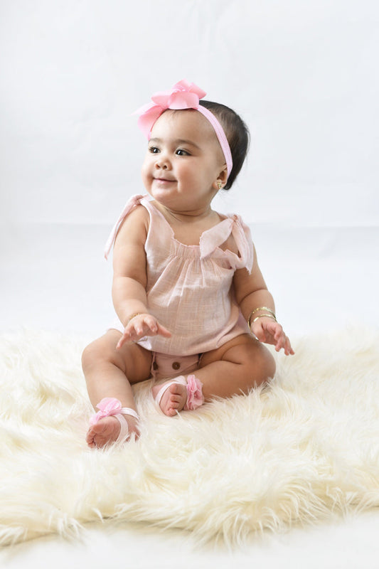 Baby Pink Romper with Shoulder Ties Dress Yo Baby Wholesale