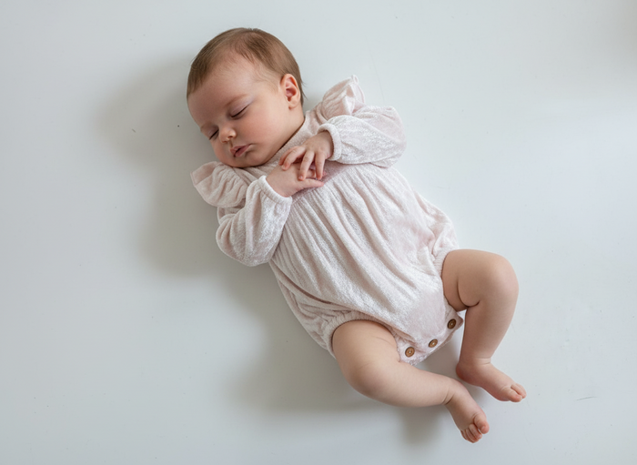 Baby Pink Viscose Velvet Full Sleeves Ruffle Romper – Soft Velvet Baby Romper