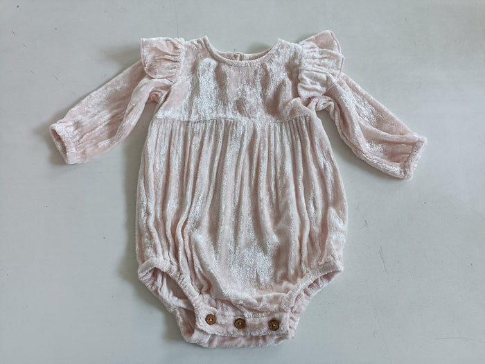 Baby Pink Viscose Velvet Full Sleeves Ruffle Romper romper Yo Baby Wholesale
