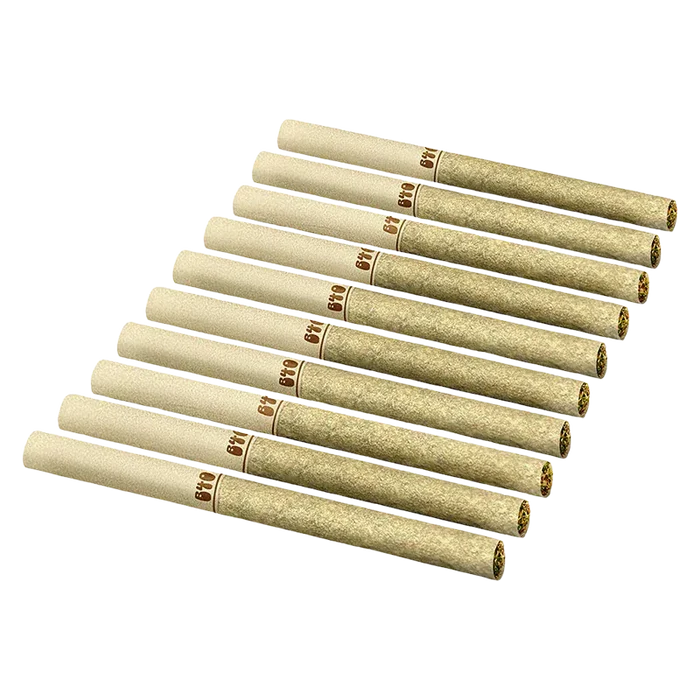 Angled overhead view of ten rolled paper sticks arranged in two offset rows, titled Backpackers Chemzilla PR 10 x 0.75 g.