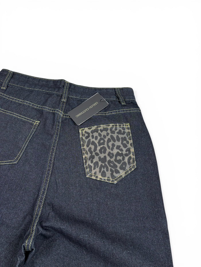Baggy Leopard Detail Jeans