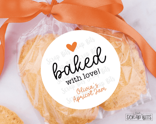 Baked with Love Stickers, Small Heart, Fall Baking Labels - Scrap Bits