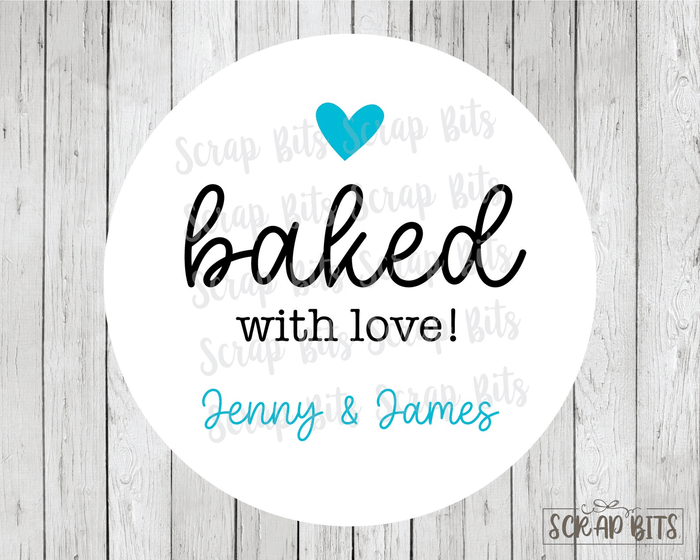 Baked with Love Stickers, Small Heart, Fall Baking Labels - Scrap Bits